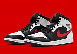 Image result for Air Jordan 1 Mid Red White and Black
