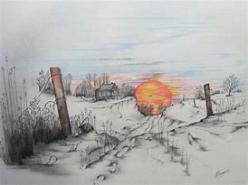 Image result for Colored Pen and Ink Farm Drawing with a Church