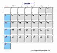 Image result for Kalender Oktober 1976