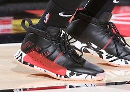 Image result for Adidas Dame 5 Black Red Purple