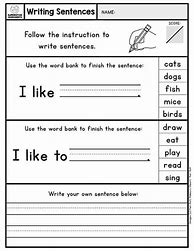 Image result for Writing Worksheet Test for Kindergarten