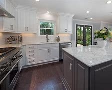 Image result for White Kitchen Cabinets with Gray Island