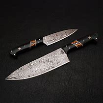 Image result for Damascus Kitchen Knife Set Black and Tan Handle