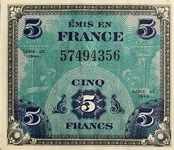 Image result for Cinq Francs 5