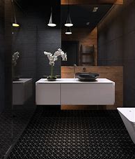 Image result for Wood and Black Finishes Bathroom