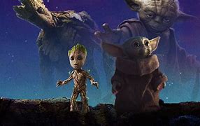 Image result for Groot and Baby Yoda in Truck