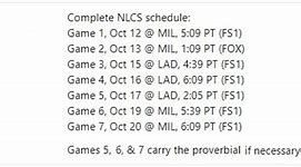 Image result for NLCS Schedule