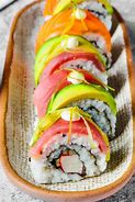 Image result for What's the Pink Fish in a Rainbow Sushi Roll