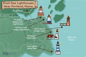 Image result for Light Houses in Maine Map