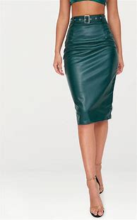 Image result for Green Faux Leather Pleated Skirt