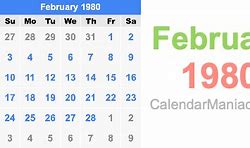 Image result for February and March Calendar 1980