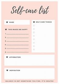 Image result for Blank Self Care Plan