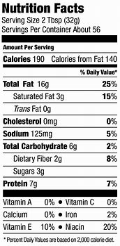 Image result for Peanut Butter Nutrition Label