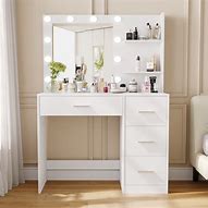 Image result for Vanity Desk Makeup Table Sliding Lighted Mirror
