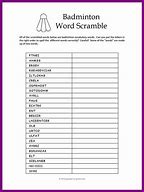 Image result for Badminton Words