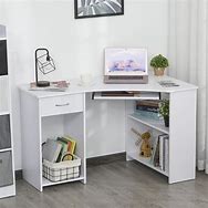 Image result for Corner Desk with Drawers and Keyboard Tray