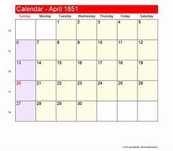 Image result for Calendar Apr 1851
