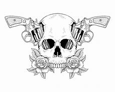 Image result for Skull with Guns and Roses Drawing