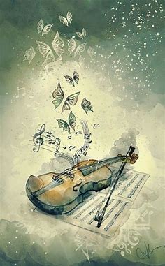 Geige - Violine / Violin + Notenblätter / Music Sheet + Musik Instrumenten / Musical Instruments | Musik malerei, Tiergemälde, Coole kunst