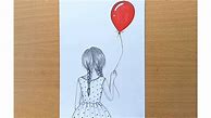 Image result for A Girl Holding a Balloon Drawing