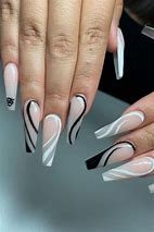 Image result for Coffin Nails French with Silver Lines