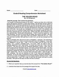 Image result for Reading Comprehension Worksheets Grade 8