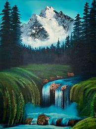 Image result for Bob Ross Mountain Waterfall Painting