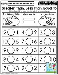 Image result for Kindergarten Worksheets Greater Less Than