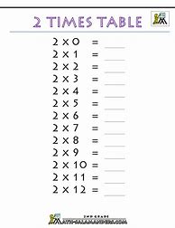 Image result for 2 X Table Practice Sheets