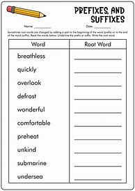 Image result for Suffix and Prefix Worksheet for Grade 6
