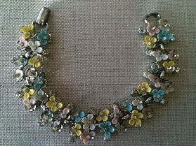Image result for Vintage Faux Pearl Rhinestone Enamel Flowers Bracelet