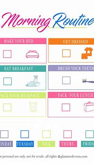 Image result for Kids Morning Routine Checklist