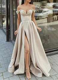 Image result for Champagne Satin Prom Dress