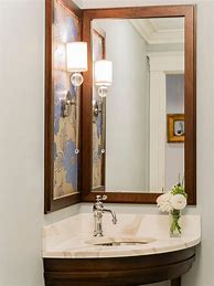Image result for Small Powder Room with Corner Sink
