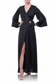 Image result for Black Floral Wrap Dress Silk