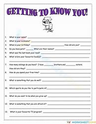 Image result for Getting to Know You Worksheet KS3