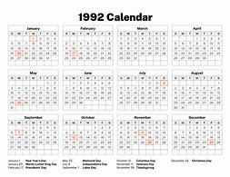 Image result for 1992 Calendar