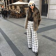 Image result for Outfits with Black and White Plaid Pants