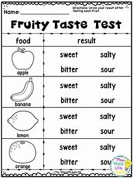 Image result for 5 Senses Taste Test Worksheet