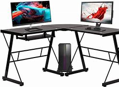 Image result for Corner Computer Desk with Dual Keyboard Tray