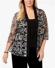 Image result for Two Piece Top Shirt and Cardigan Plus Size