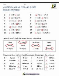 Image result for Yards Feet and Inches Worksheet Answer