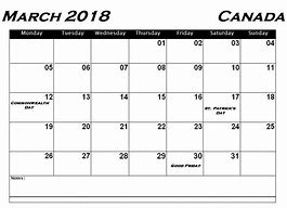 Image result for March 2018 Calendar Canda