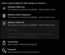 Image result for Pin Windows Hello Currently Unavailable