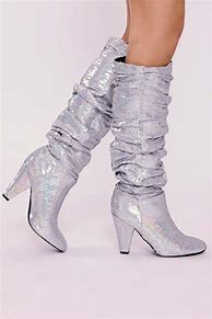 Image result for Silver Dresses Knee High Boots