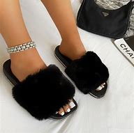 Image result for Black Fuzzy Slippers