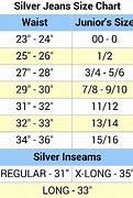 Image result for Silver Jeans Size Chart