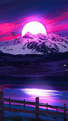 Night, Moon, Mountain, Landscape, Digital Art, 4K, #6.2187 Wallpaper PC ...