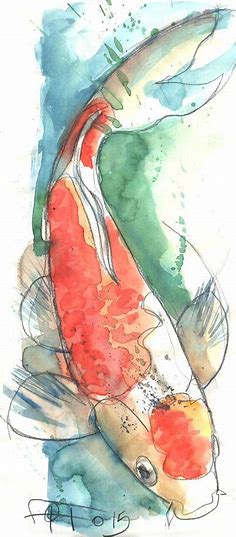 Carpa fantasía, lápiz y acuarela | Koi art, Watercolor fish, Koi painting