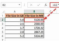 Image result for Megabytes to Gigabytes Computation in Excel